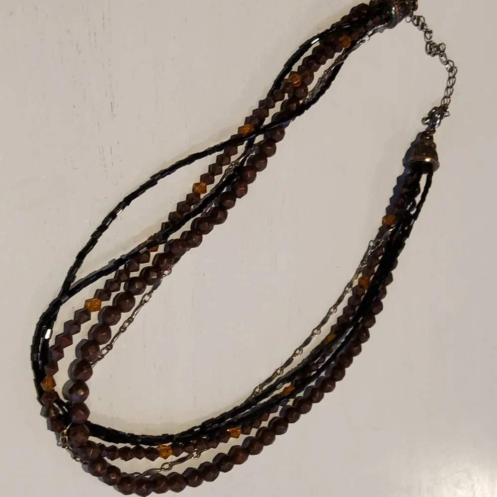 Beaded Necklace Multi Strand Boho Autumn Brown Orange Earthy Autumn Accessory